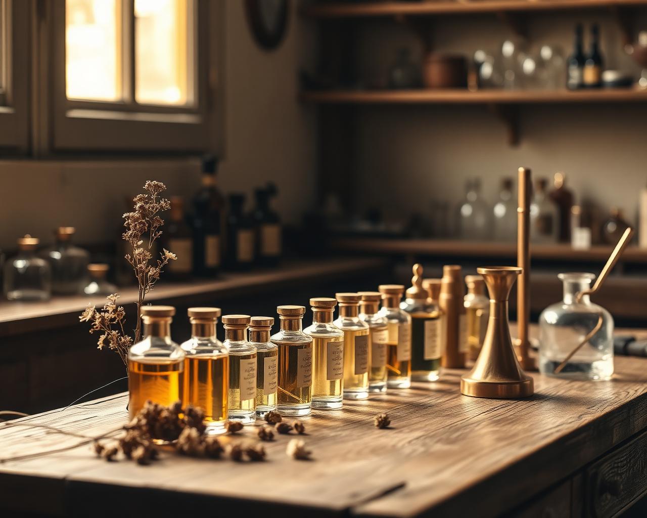 The Maison Élixir atelier in Grasse with vials of perfume essences
